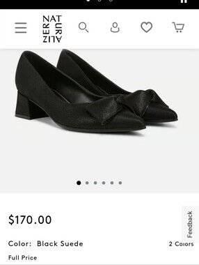 7.5W Naturalizer Mavis Black Pointed Toe Bow Low Block Heel Pumps